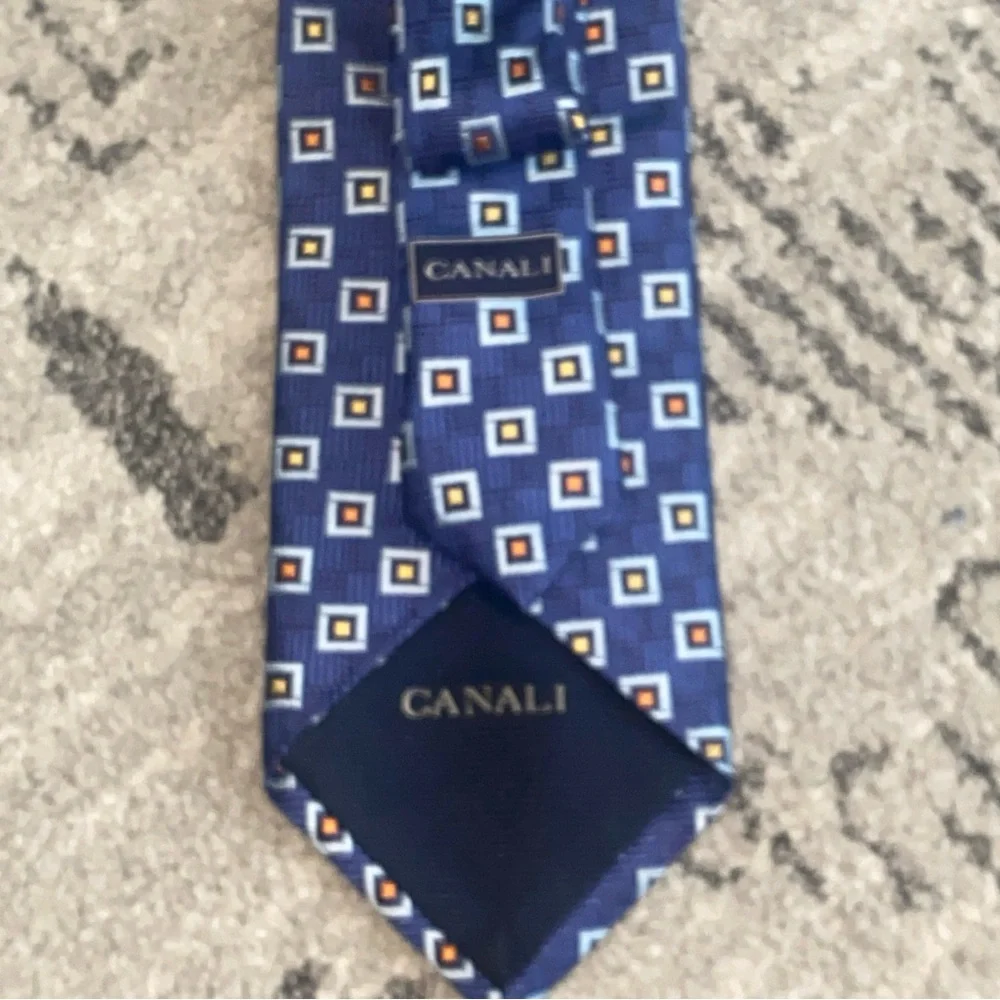 Canali Woven Blue Geometric Silk Tie Necktie Made in Italy 59”x‎ 3.75”Multicolor